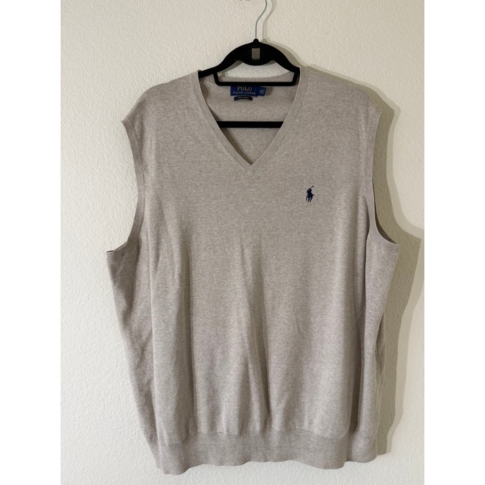 Polo Ralph Lauren Mens 2XB Big Pima Cotton V-Neck Sweater Vest Oatmeal Beige
